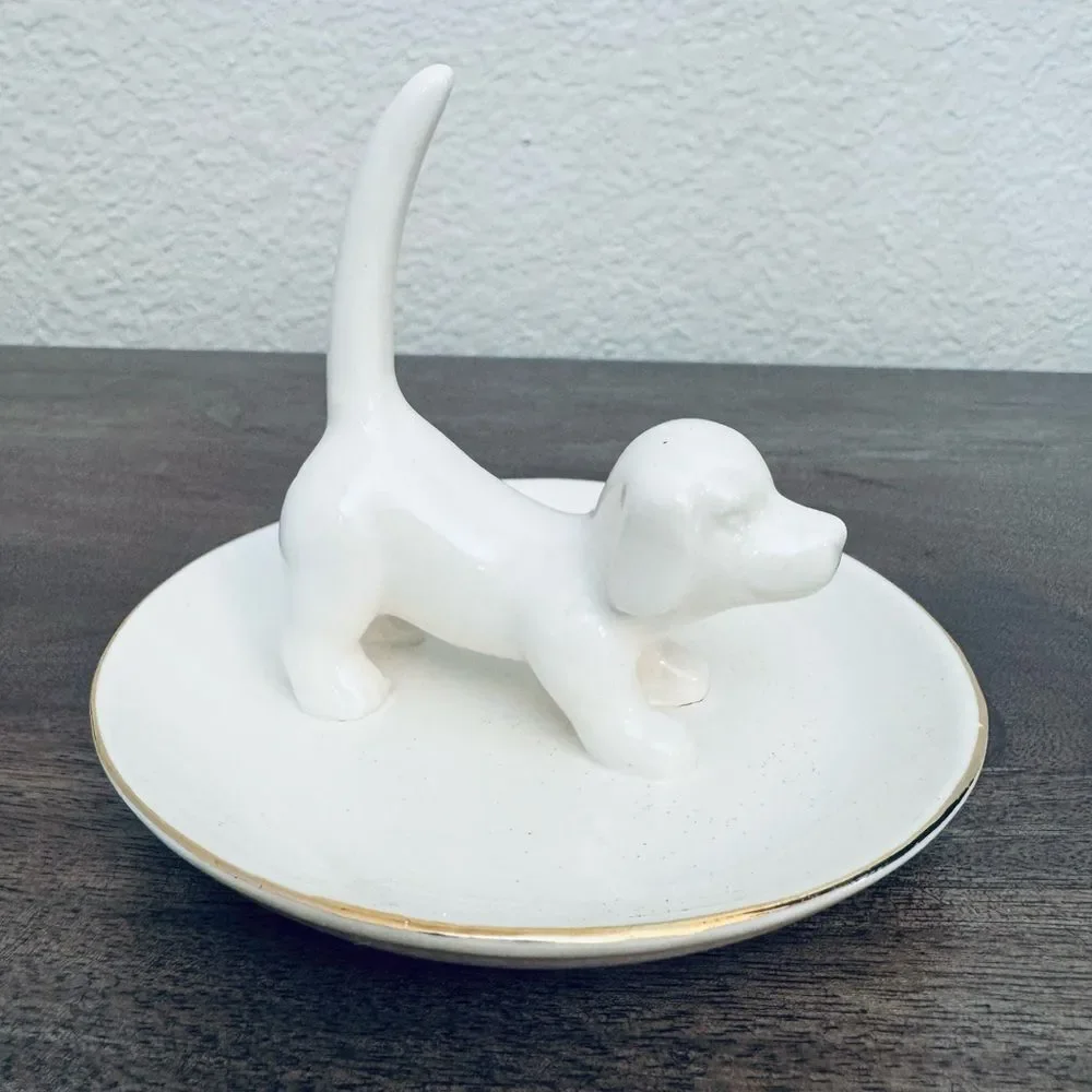 Puppy Dog Ceramic Ring Holder Jewelry Tray Plate